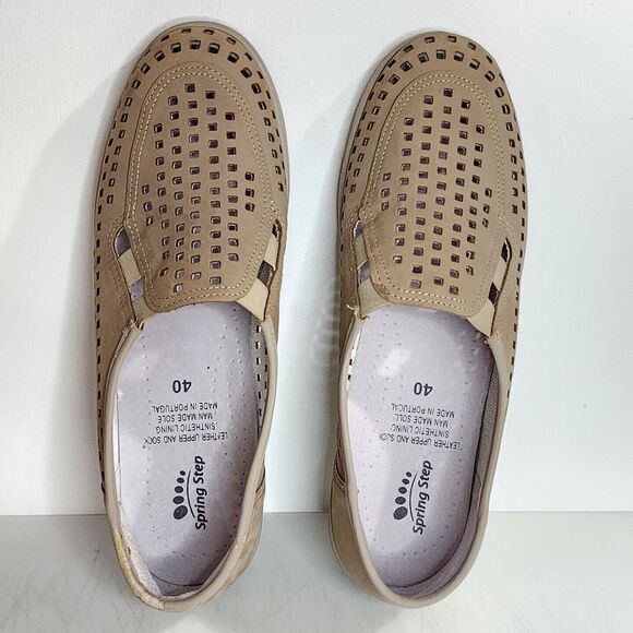 Spring Step Leather Upper Slip On Shoes Cut Out Flats Beige Size 9US 40 Portugal - Picture 11 of 16
